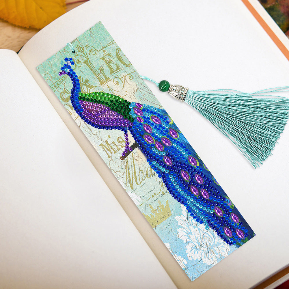 2pcs Peacock DIY Special Shaped Diamond Painting Leather Tassel Bookmark