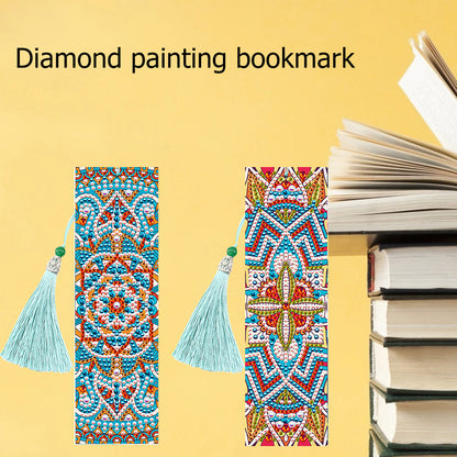 2pcs 5D DIY Special Shape Diamond Painting Leather Tassel Mandala Bookmarks