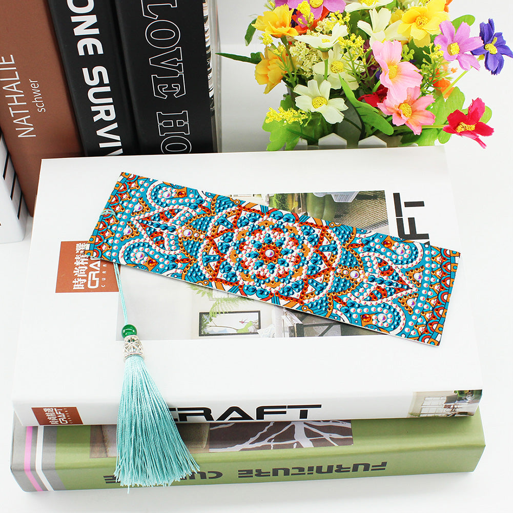 2pcs 5D DIY Special Shape Diamond Painting Leather Tassel Mandala Bookmarks