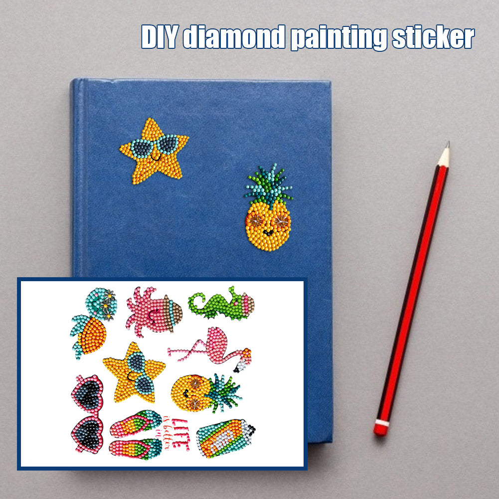 9pcs DIY Animal Pineapple Diamond Painting Stickers Kit Mosaic Book Decor