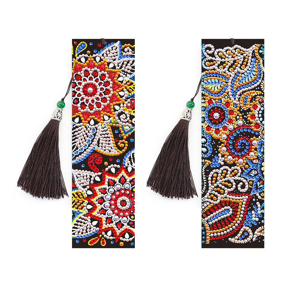 2pcs Mandala 5D DIY Special Shape Diamond Painting Leather Bookmark Tassels