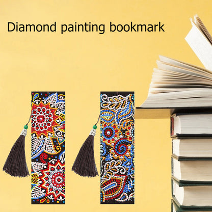 2pcs Mandala 5D DIY Special Shape Diamond Painting Leather Bookmark Tassels