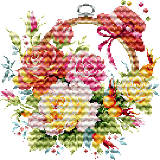 Rose Basket - 14CT Stamped Cross Stitch 32*32CM