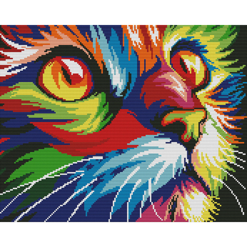 Color Cat - 14CT Stamped Cross Stitch 39*32CM