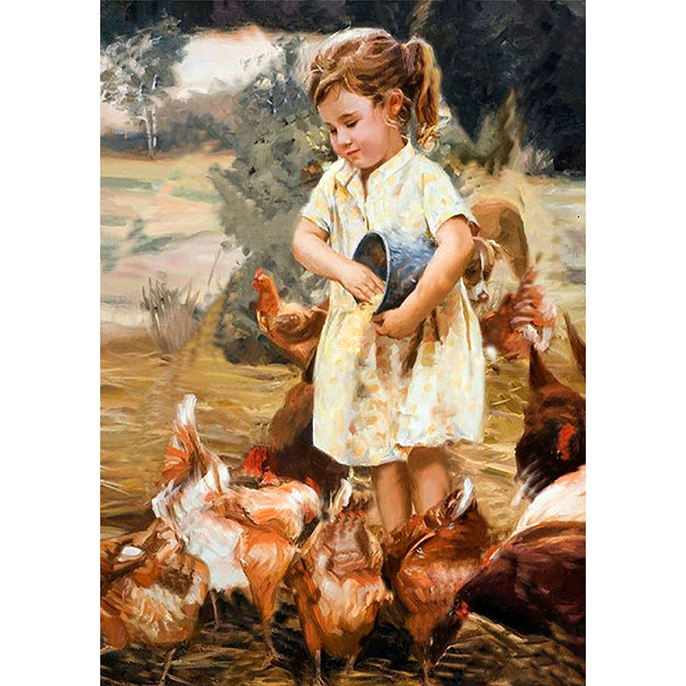 Feeding Chicken - Full Round Drill Diamond Painting 30*40CM