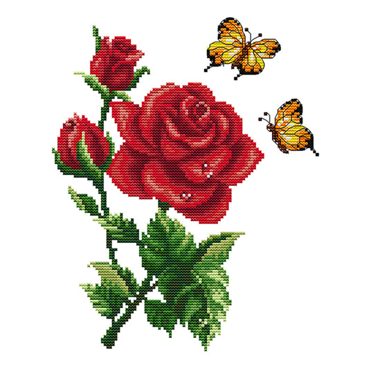 Red Flower - 14CT Stamped Cross Stitch 30*26CM