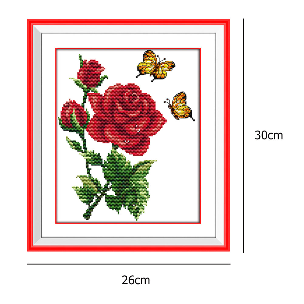 Red Flower - 14CT Stamped Cross Stitch 30*26CM