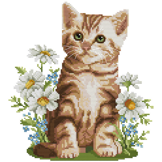 Cat Flowers - 14CT Stamped Cross Stitch 28*30CM