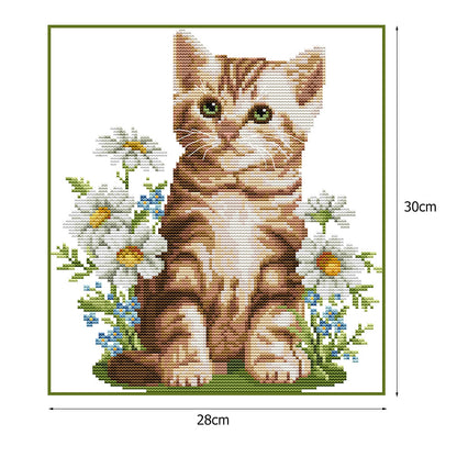 Cat Flowers - 14CT Stamped Cross Stitch 28*30CM