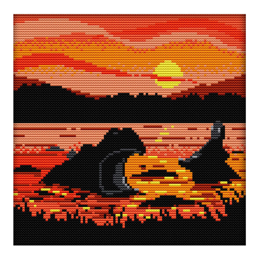 Sunset Hippo - 14CT Stamped Cross Stitch 23*23CM