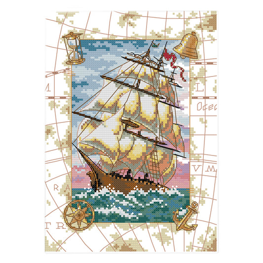 Ship - 14CT Stamped Cross Stitch 31*22CM