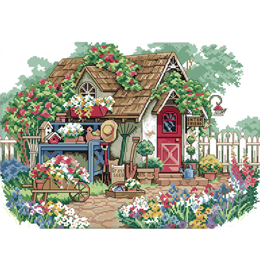 Flower Cottage - 14CT Stamped Cross Stitch 44*33CM