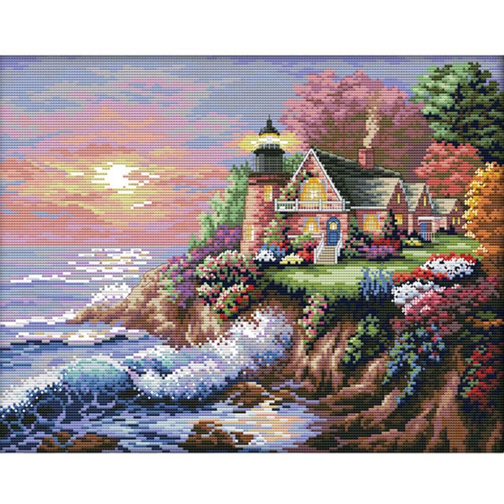 Seaside Lighthouse - 14CT Stamped Cross Stitch 44*36CM