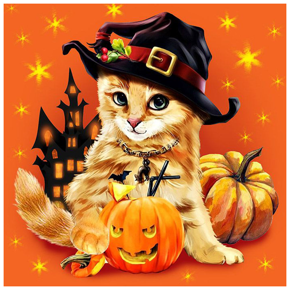 Halloween Cat - Full Round Drill Diamond Painting 30*30CM