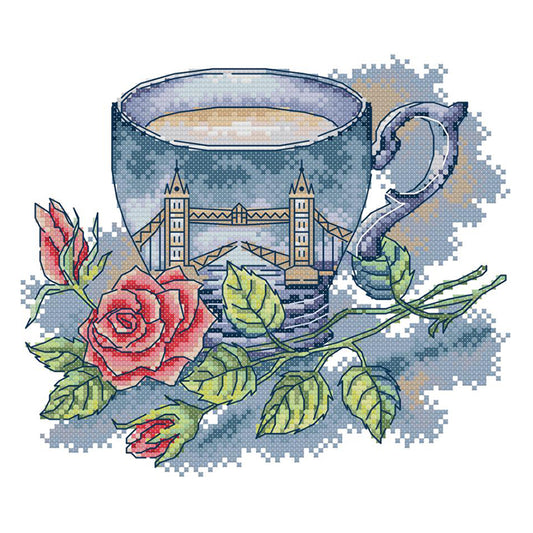 British Teacup - 14CT Stamped Cross Stitch 26*21CM