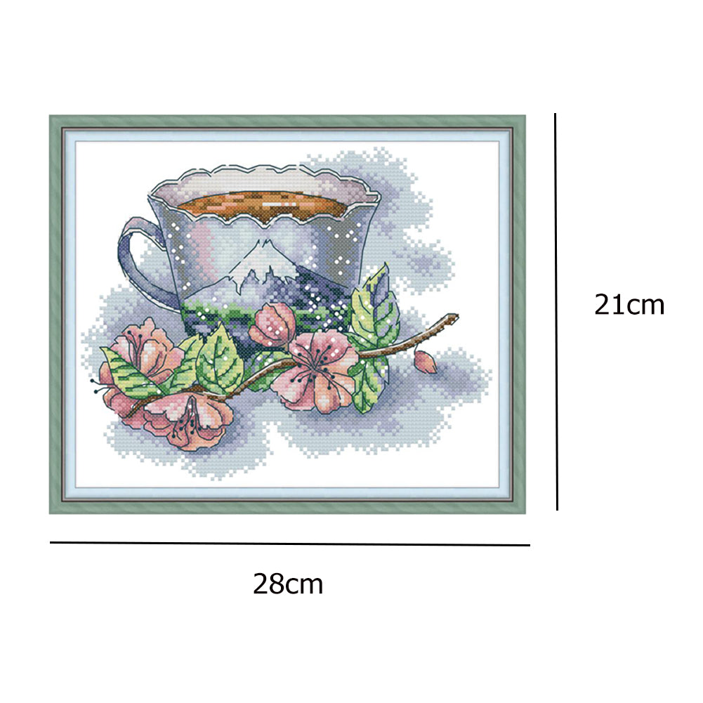 Japanese Teacup - 14CT Stamped Cross Stitch 28*21CM