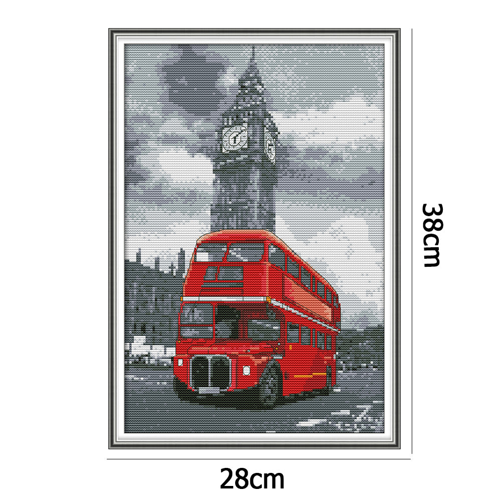 Bus - 14CT Stamped Cross Stitch 38*28CM