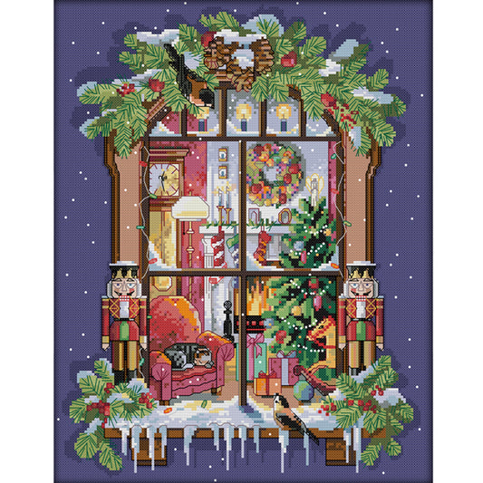 Christmas Window - 14CT Stamped Cross Stitch 35*44CM