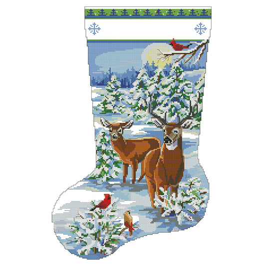 Elk Xmas Socks - 14CT Stamped Cross Stitch 34*50CM