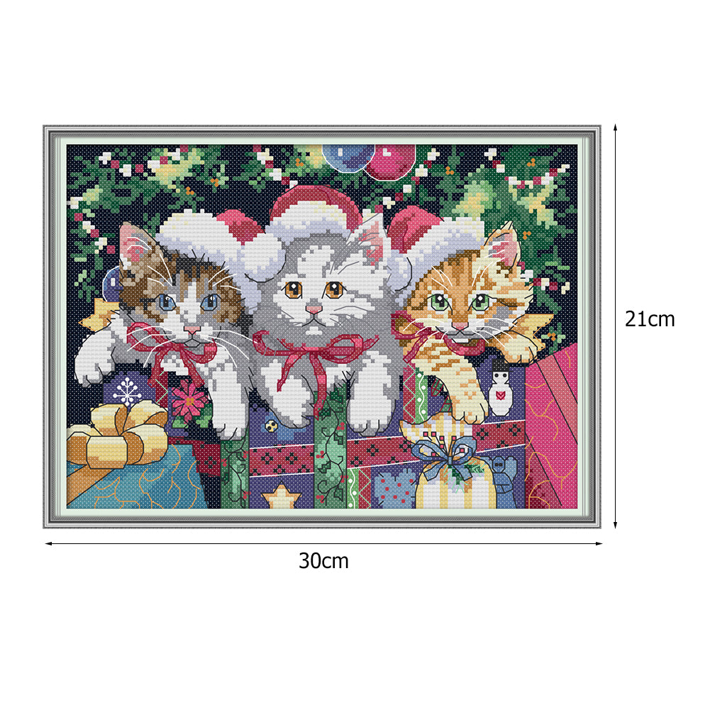 Christmas Cat - 14CT Stamped Cross Stitch 30*21CM