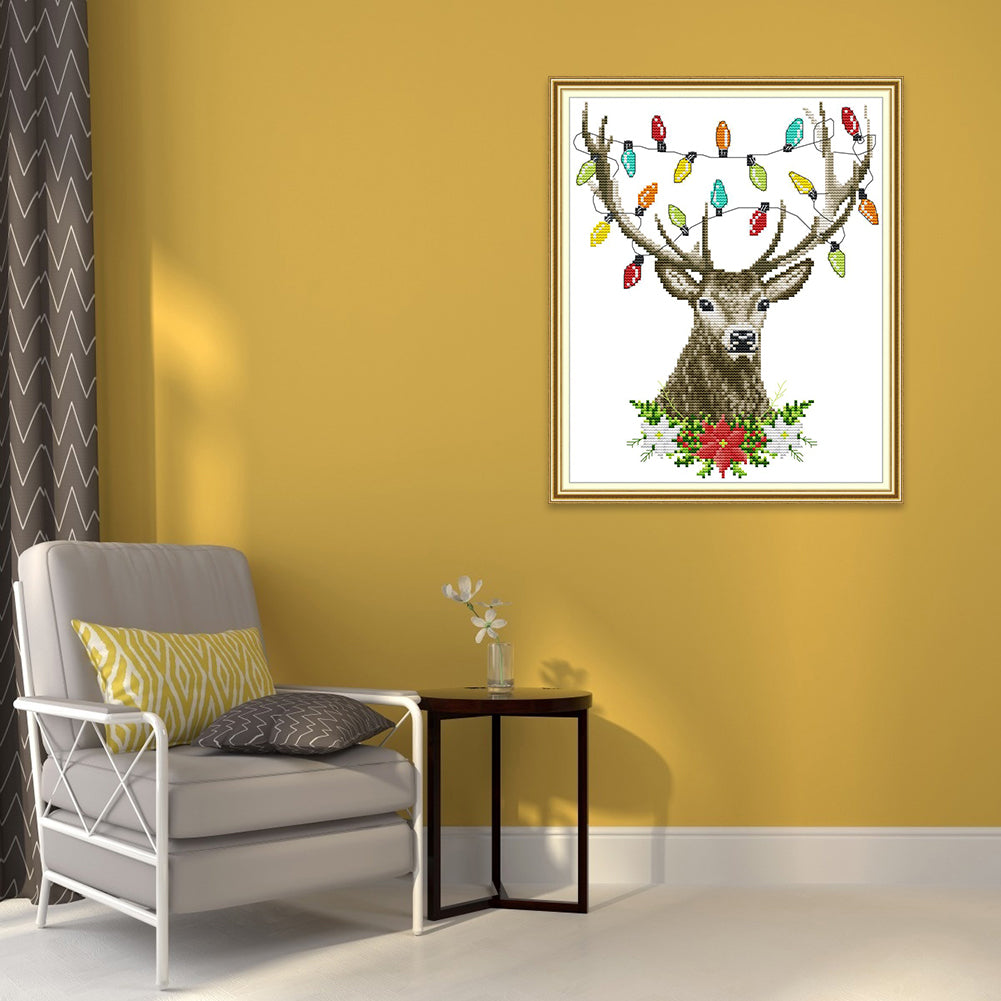 Xmas Antlers - 14CT Stamped Cross Stitch 27*32CM