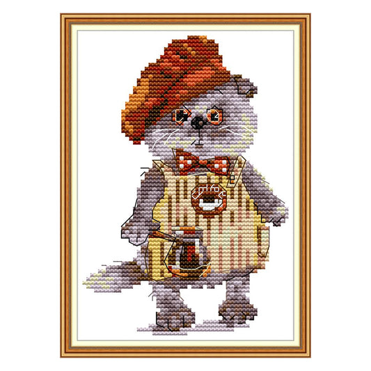 Cat Coffee - 14CT Stamped Cross Stitch 15*19CM