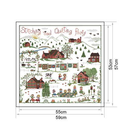 Quilting Party- 14CT Stamped Cross Stitch 59*57CM