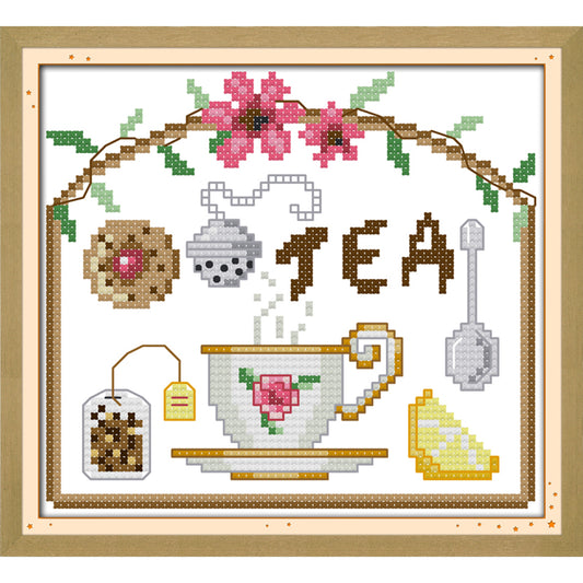 Tea Time- 14CT Stamped Cross Stitch 17*16CM