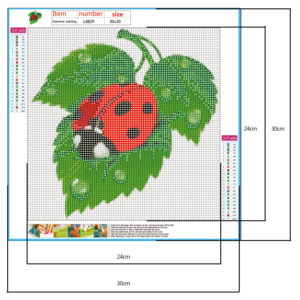 Ladybug Leaf - Full Round Drill Diamond Painting 30*30CM