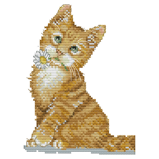 Flower Cat - 14CT Stamped Cross Stitch 17*21CM