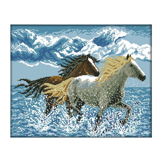 Horses - 14CT Stamped Cross Stitch 44*36CM