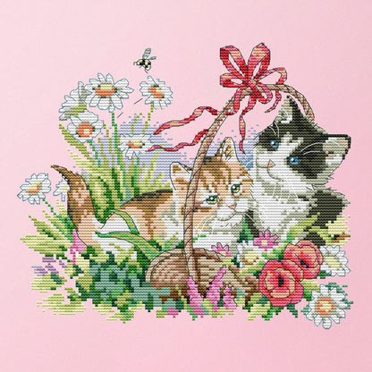 Spring Kitties - 14CT Stamped Cross Stitch 30*26CM