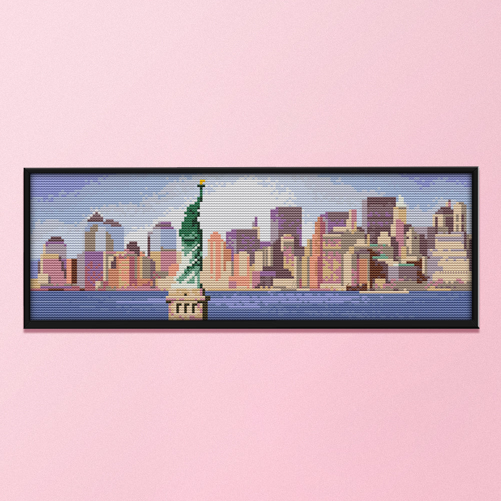 Statue Liberty - 14CT Stamped Cross Stitch 38*16CM