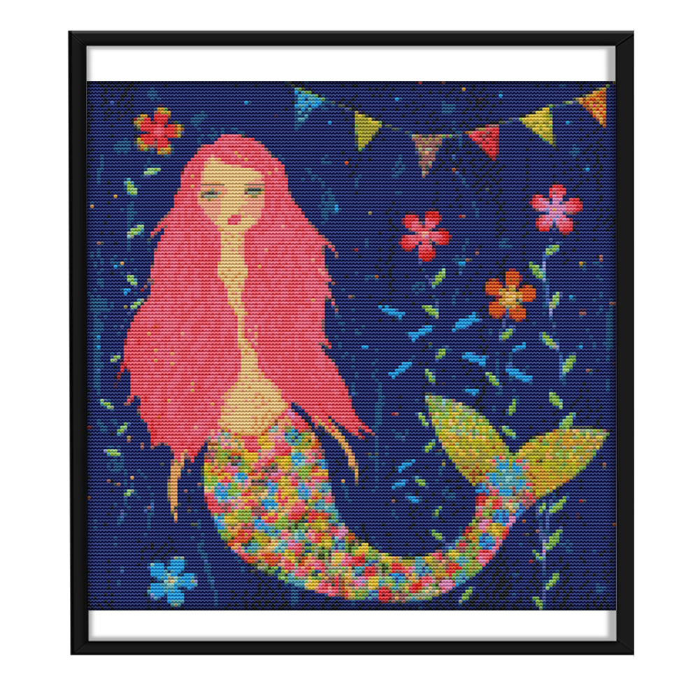 Fishtail Girl - 14CT Stamped Cross Stitch 36*36CM