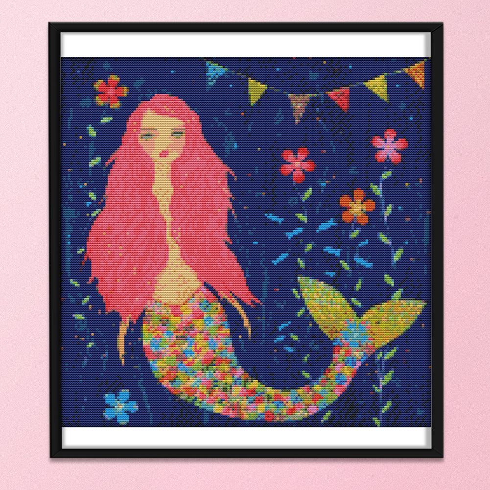 Fishtail Girl - 14CT Stamped Cross Stitch 36*36CM