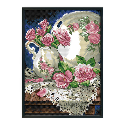 Vase Rose - 14CT Stamped Cross Stitch 21*30CM