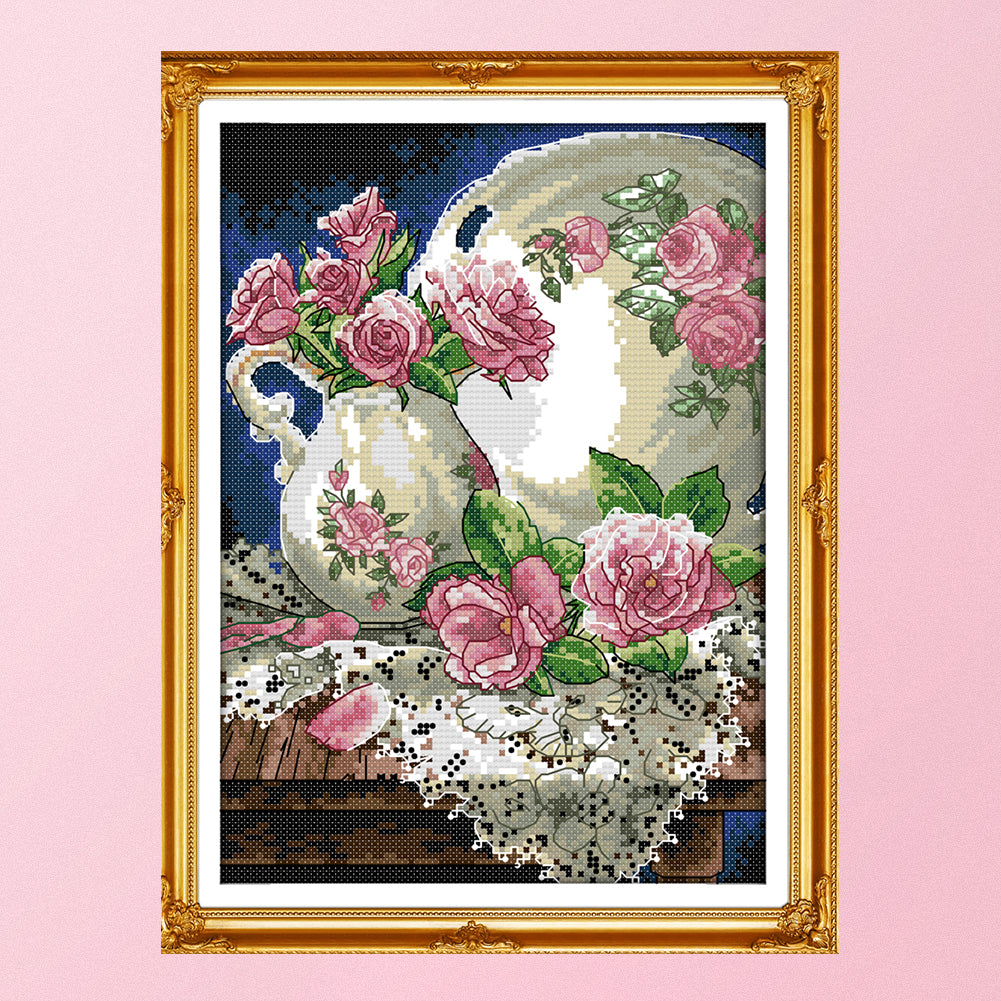 Vase Rose - 14CT Stamped Cross Stitch 21*30CM