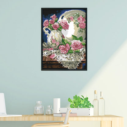 Vase Rose - 14CT Stamped Cross Stitch 21*30CM