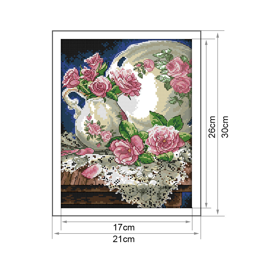 Vase Rose - 14CT Stamped Cross Stitch 21*30CM