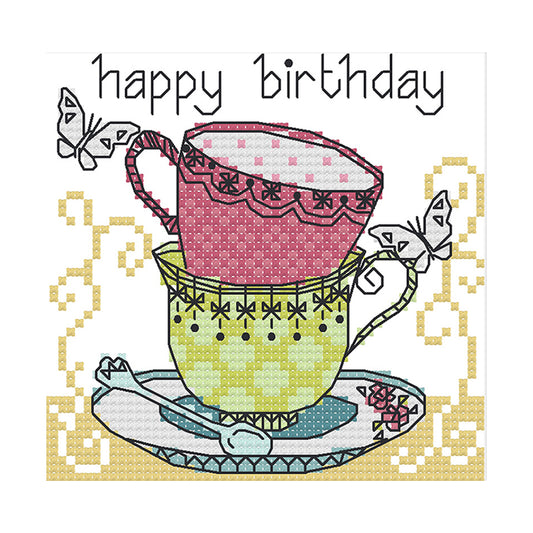 Teacup - 14CT Stamped Cross Stitch 15*14CM