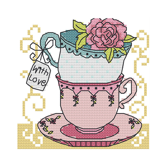 Teacup - 14CT Stamped Cross Stitch 15*15CM