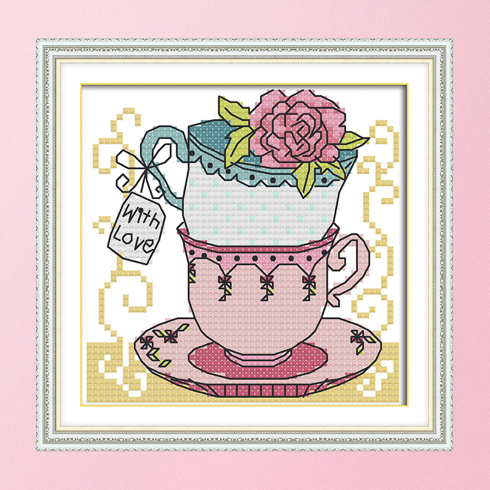 Teacup - 14CT Stamped Cross Stitch 15*15CM