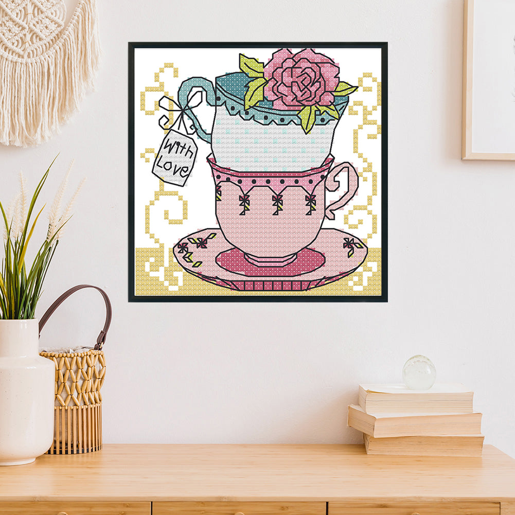 Teacup - 14CT Stamped Cross Stitch 15*15CM