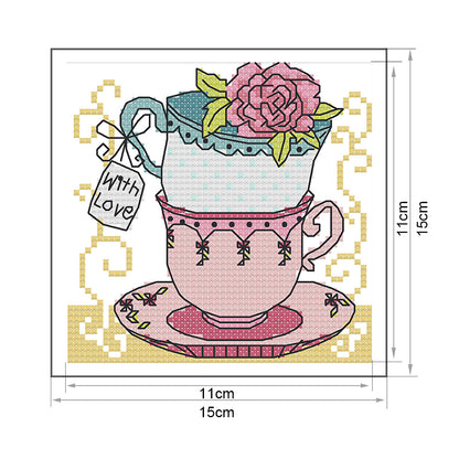 Teacup - 14CT Stamped Cross Stitch 15*15CM