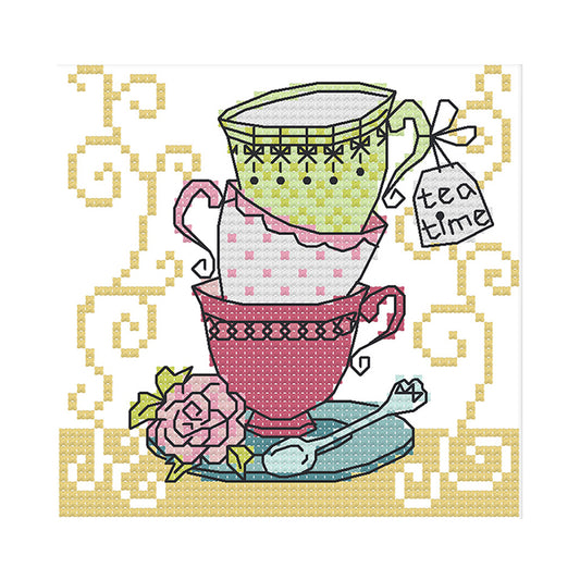 Teacup - 14CT Stamped Cross Stitch 15*14CM