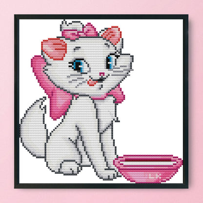 Pink Cat - 14CT Stamped Cross Stitch 22 *22CM