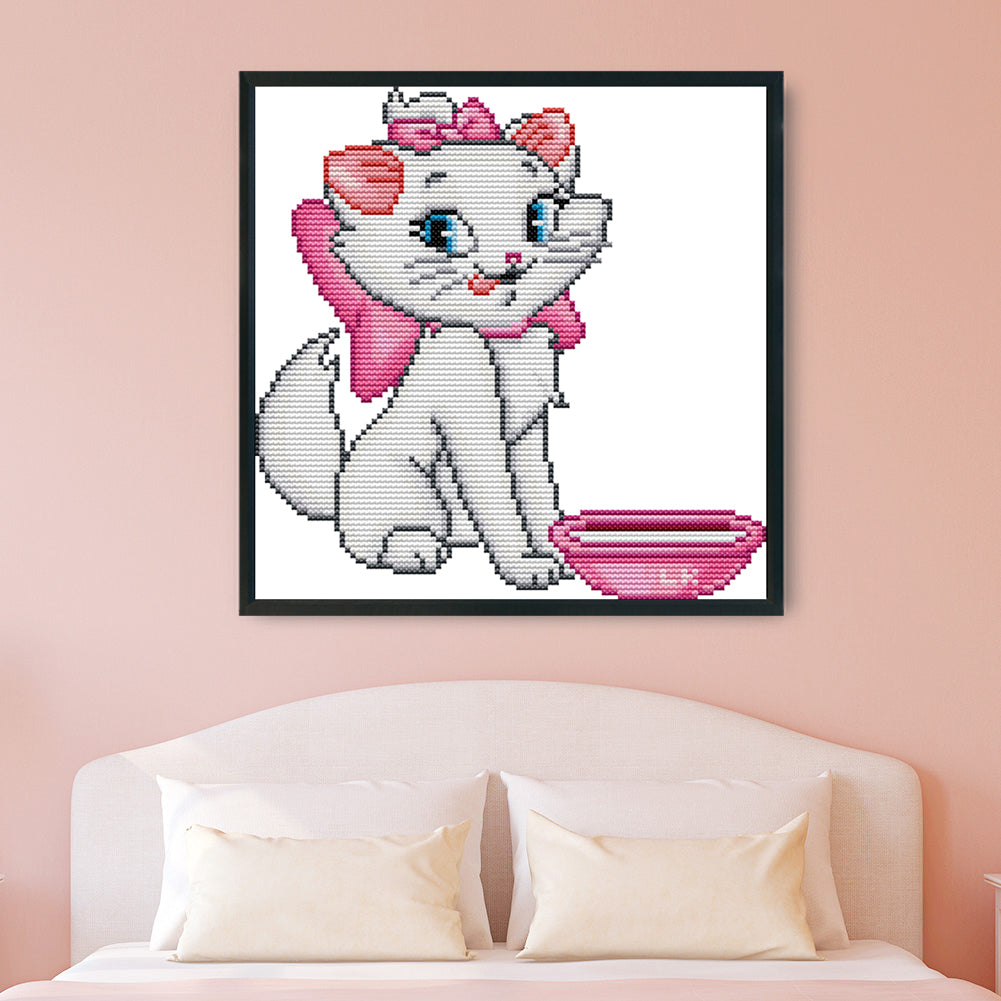 Pink Cat - 14CT Stamped Cross Stitch 22 *22CM