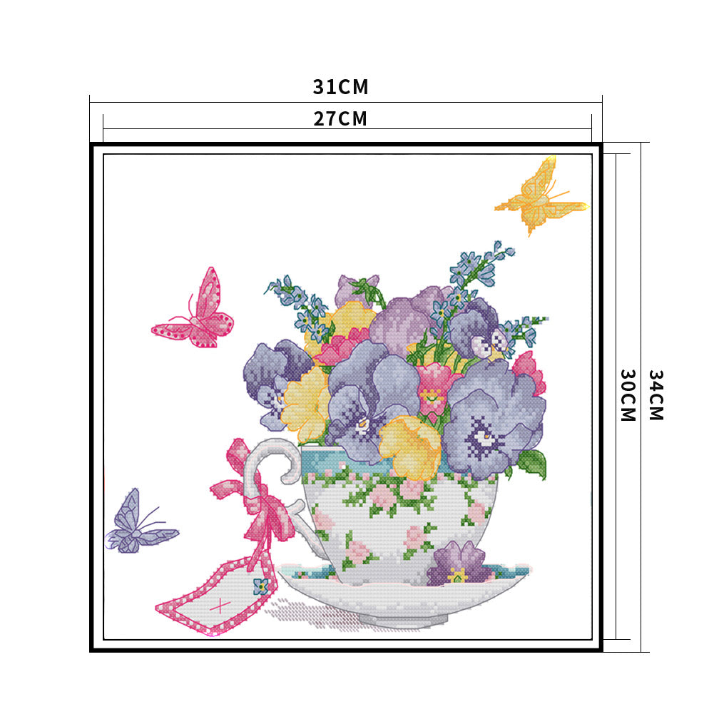 Flowers - 14CT Stamped Cross Stitch 34*31CM
