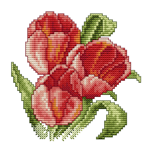 Red Flower - 14CT Stamped Cross Stitch 17*17CM