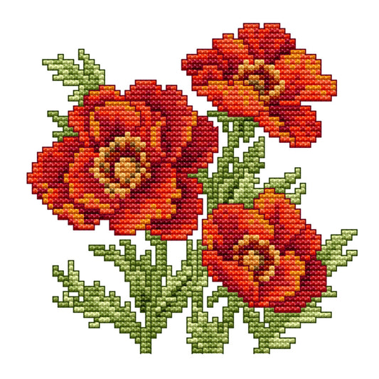 Red Flower - 14CT Stamped Cross Stitch 17*17CM